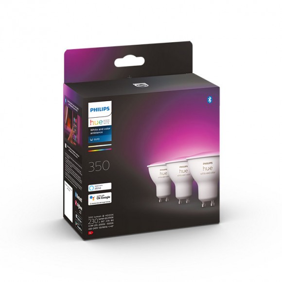 Philips Hue 8719514342767 LED žiarovky 3x4,3W | GU10 | 350lm | 2000-6500K | RGB - set 3 ks, White and color Ambiance, stmievateľné, Bluetooth