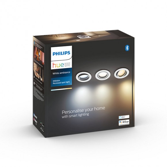 Philips Hue 8719514342842 LED zápustné bodové svietidlo Milliskin 3x5W | GU10 | 1050lm | 2200-6500K - set 3 ks, stmievateľné, White Ambiance, biela