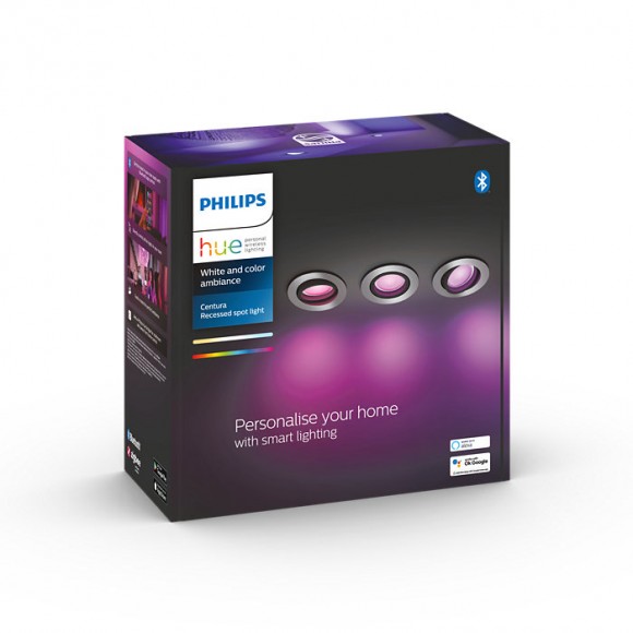 Philips Hue 8719514342866 LED zápustné bodové svietidlo Centura 3x5,7W | GU10 | 1050lm | 2200-6500K | RGB - set 3 ks, stmievateľné, Bluetooth, White and color Ambiance, hliník