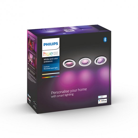 Philips Hue 8719514342880 LED zápustné bodové svietidlo Centura 3x5,7W | GU10 | 1050lm | 2200-6500K | RGB - set 3 ks, stmievateľné, Bluetooth, White and color Ambiance, biela