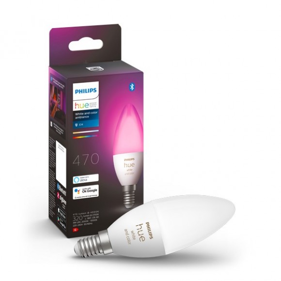 Philips Hue 8719514356610 LED inteligentná žiarovka 1X4W | E14 | 320-470lm | 2000-6500K - White and Color Ambiance, stmievateľná, Bluetooth, biela