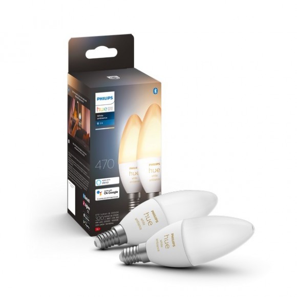 Philips Hue 8719514356733 LED žiarovky set 2x4W | E14 | 470lm | 2200-6500K - sada 2ks, sviečka, stmievateľné, Bluetooth, White