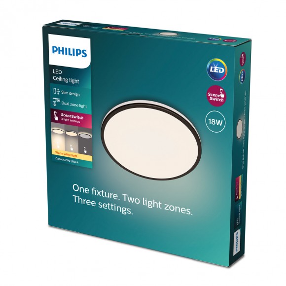 Philips 8719514431928 LED stropné svietidlo Ozziet 1x18W | 1800lm | 2700K- stmievateľné - SceneSwitch, čierna