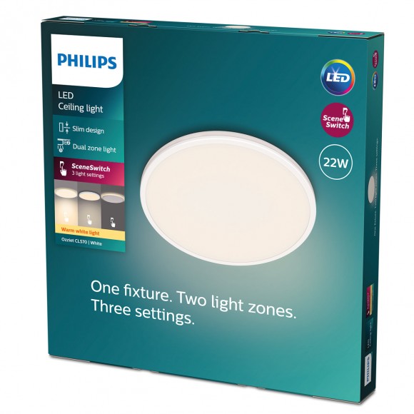 Philips 8719514431980 LED stropné svietidlo Ozziet 1x22W | 2300lm | 2700K- stmievateľné - SceneSwitch, biela