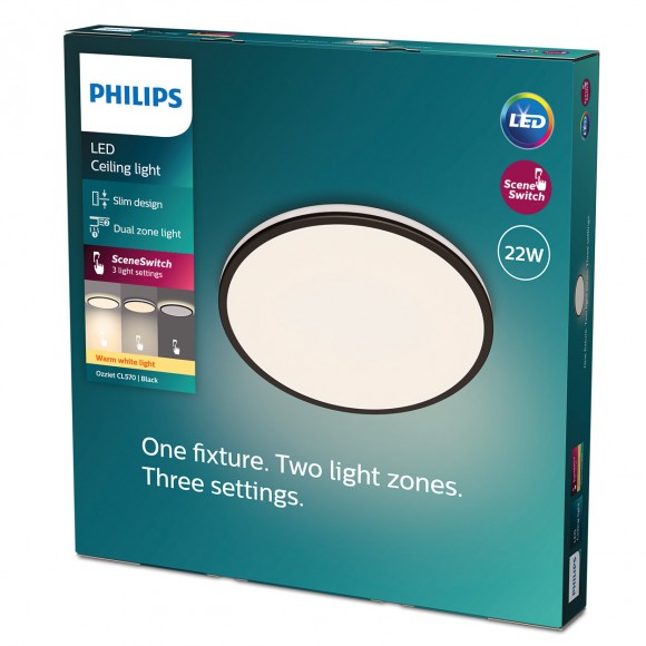 Philips 8719514432000 LED stropné svietidlo Ozziet 1x22W | 2300lm | 2700K- stmievateľné - SceneSwitch, čierna