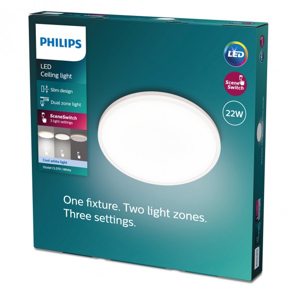 Philips 8719514432024 LED stropné svietidlo Ozziet 1x22W | 2500lm | 4000K- stmievateľné - SceneSwitch, biela