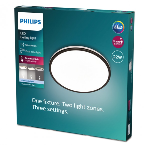Philips 8719514432048 LED stropné svietidlo Ozziet 1x22W | 2500lm | 4000K- stmievateľné - SceneSwitch, čierna