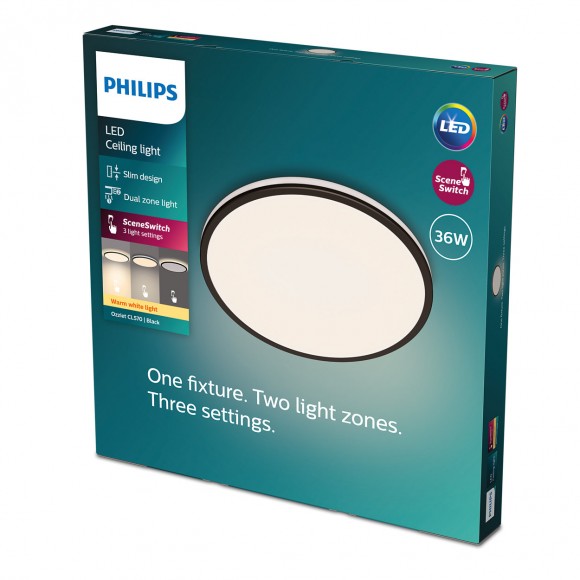 Philips 8719514432086 LED stropné svietidlo Ozziet 1x36W | 3900lm | 2700K- stmievateľné - SceneSwitch, čierna