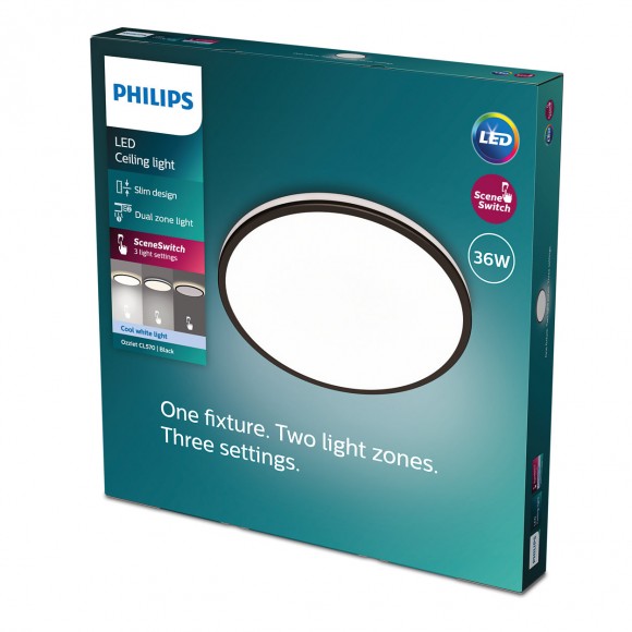 Philips 8719514432123 LED stropné svietidlo Ozziet 1x36W | 4100lm | 4000K- stmievateľné - SceneSwitch, čierna