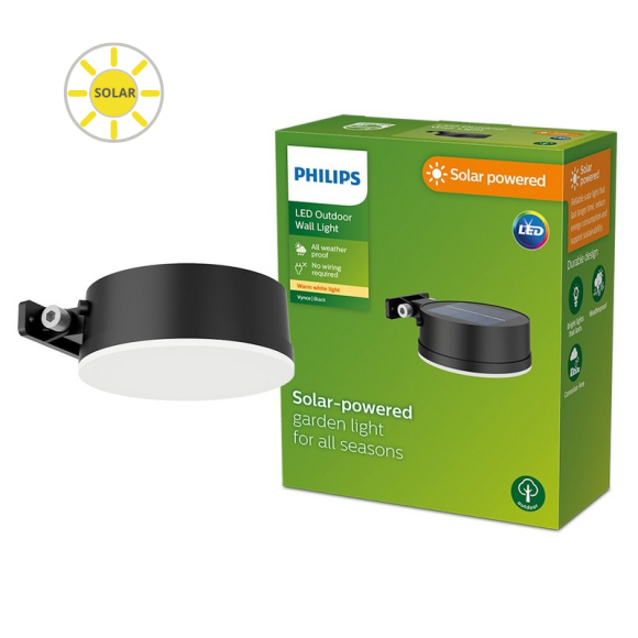 Philips 8720169265622 LED solárne vonkajšie nástenné svietidlo Vynce | 1,5W integrovaný LED zdroj | 200lm | 2700K