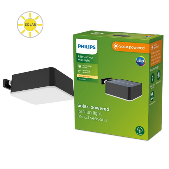 Philips 8720169265660 LED solárne vonkajšie nástenné svietidlo Vynce | 1,5W integrovaný LED zdroj | 200lm | 2700K