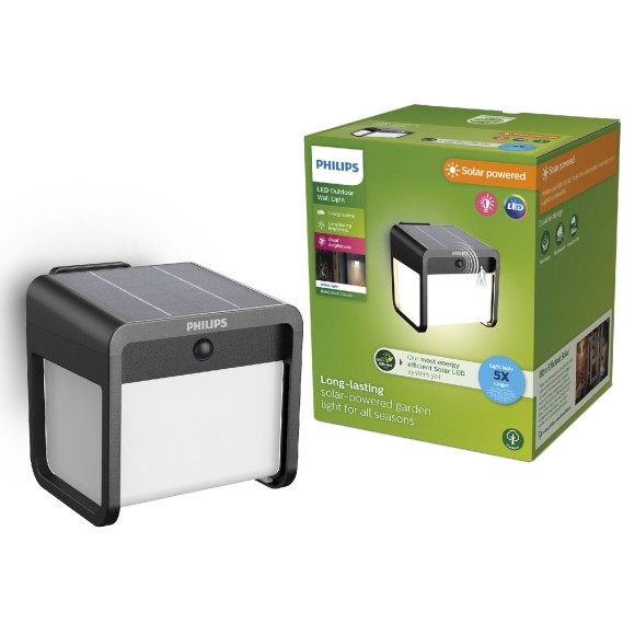 Philips 8720169362062 LED solárne vonkajšie nástenné svietidlo Ezra  | 1,8W integrovaný LED zdroj | 25lm | 3000K