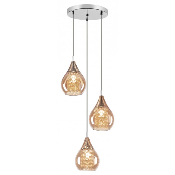Rabalux 6659 závesný luster Cassandra 3x40W | G9 | IP20 - chróm, jantárové sklo