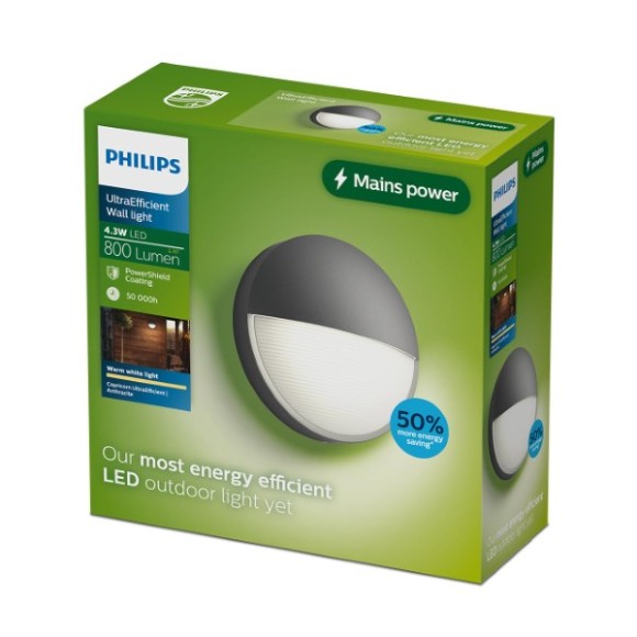 Philips 8721103110015 LED vonkajšie nástenné svietidlo Capricorn  | 4W integrovaný LED zdroj | 800lm | 2700K | antracit