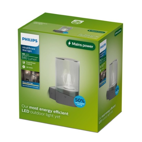 Philips 8721103104892 LED vonkajšie nástenné svietidlo Nayl  | 4W integrovaný LED zdroj | 840lm | 2700K | antracit