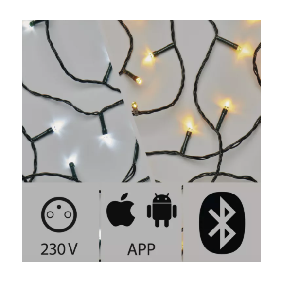 Emos ZY2189 LED vianočná reťaz 20m 3,6W | IP44 | 200 žiaroviek - studená / teplá biela, 8 režimov, bluetooth, časovač