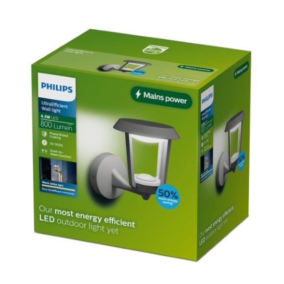Philips 8721103104878 LED vonkajšie nástenné svietidlo Nuvy  | 4W integrovaný LED zdroj | 800lm | 2700K | antracit