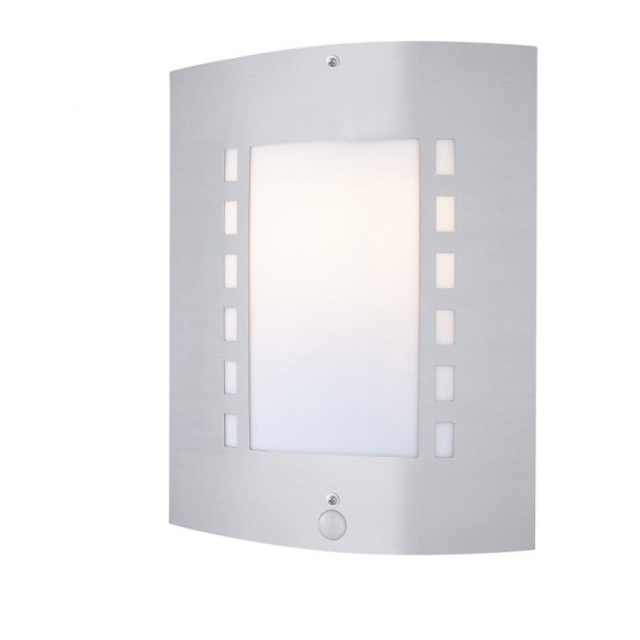 Globo 3156S vonkajšia nástenná lampa s pohybovým snímačom Orlando 1x60W | E27 | IP44 - nerez, opál