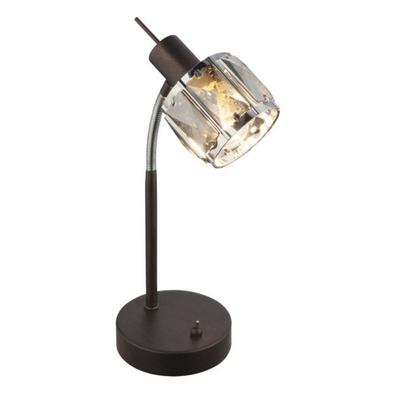 Globo 54357-1T LED stolové svietidlo Isla 1x4W | E14 LED | 196lm | 3000K - vypínač na tele, bronz, dymové sklo