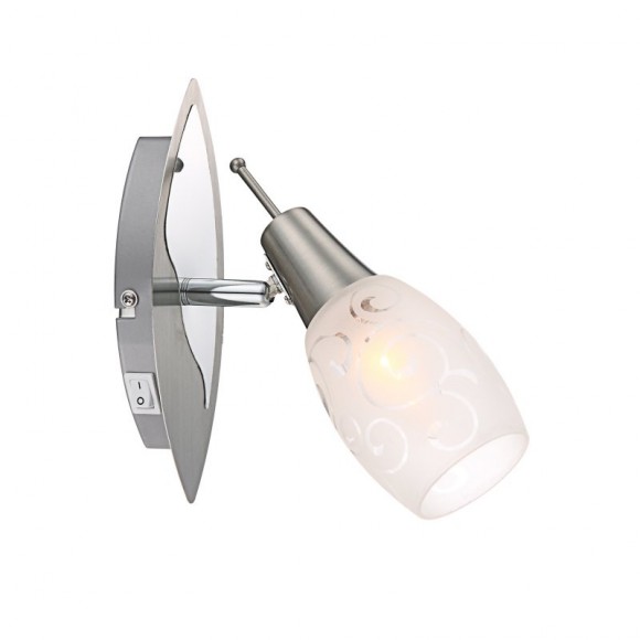Globo 54984-1 nástenná lampa Florita 1x40W | E14 - vypínač na tele, matný nikel, satinované sklo, opál
