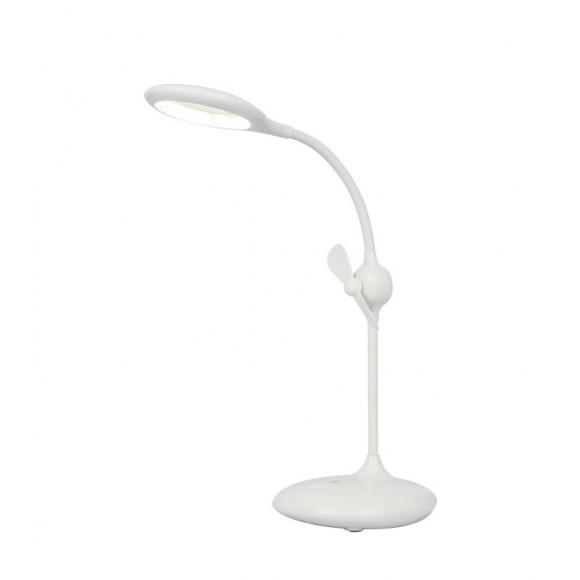 Globo 58347W LED stolové svietidlo Stannis 1x3W | 11-164lm | 4000K - ohybné rameno, ventilátor, dotykový stmievač, dotykový vypínač, USB, biela