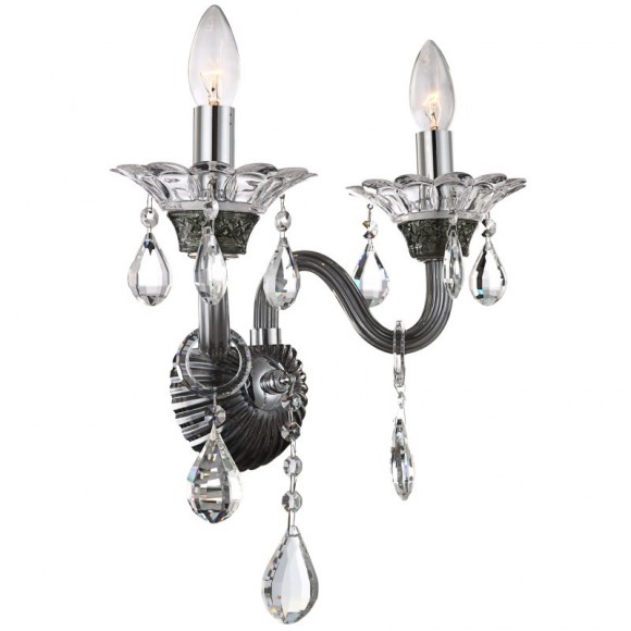 Globo 64104-2W nástenná lampa Dunja 2x40W | E14 - chróm, dymová, priehľadný krištáľ