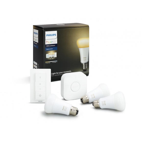 Philips Hue 8718696728925 súprava 3 LEDžárovek + Dimmer Switch + Bridge 9,5W | E27 | 2200-6500K - White Ambiance