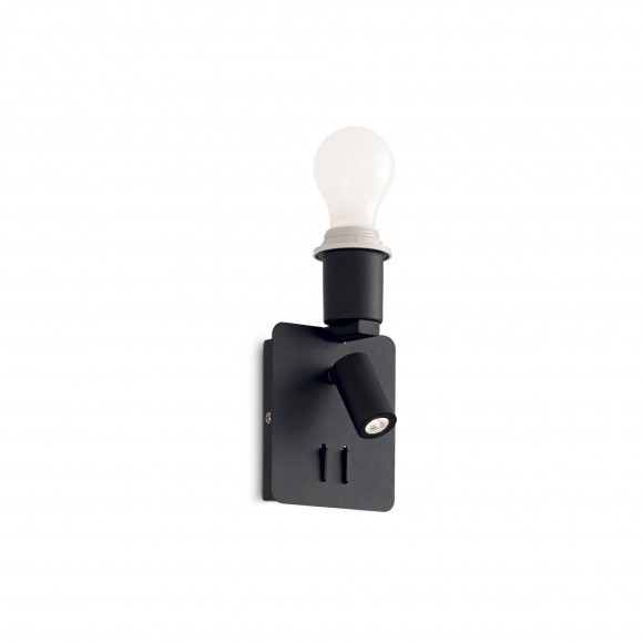 Ideal Lux 239545 nástenná lampička s vypínačom Gea Map bez tienidla 1x60W + 1x3W | 3000K - čierna