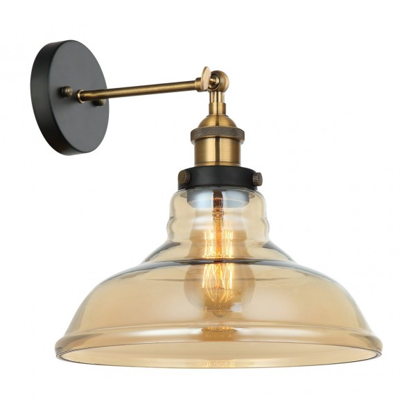 Italux MBM-2381/1 GD + AMB nástenná lampa Hubert 1x40W | E27 - čierna, zlatá, jantárové sklo