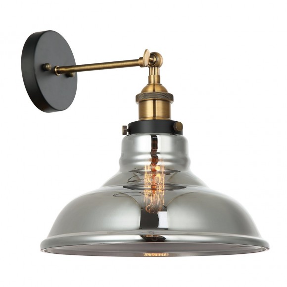 Italux MBM-2381/1 GD + SG nástenná lampa Hubert 1x40W | E27 - čierna, zlatá, dymové sklo