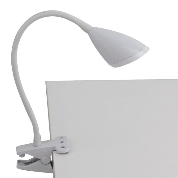 Luce Ambiente Design HEGEL-WHITE LED stolná lampička HEGEL | 3,7W integrovaný LED zdroj | vypínač | s klipom | biela