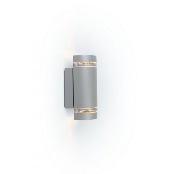 Lutec 5604023112 vonkajšie nástenné svietidlo Focus 2x35W | GU10 | IP44 - súmrakový senzor, matná strieborná