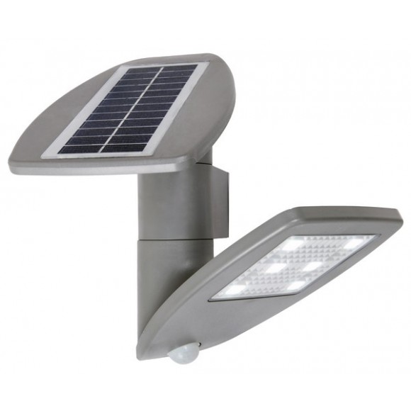 LUTECE LT6901101000 LED solárne nástenné svietidlo Zeta s pohybovým snímačom 1x2W | 200l | 4000K | IP44 - nastaviteľná, sivá