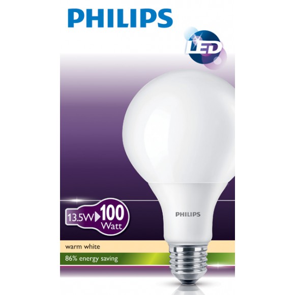 LED žiarovka úsporná Philips 13,5W -> nahrádza 100W E27 - LED Globe 100W E27 WW 230V