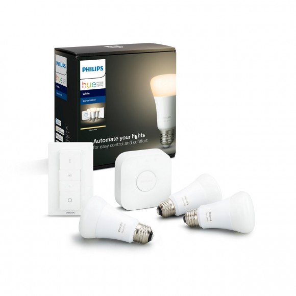 Philips Hue 8718696785232 Starter kit 3x LED žiarovka + ovládač Dimmer Switch + Bridge 1X9W | E27 - Bluetooth, White