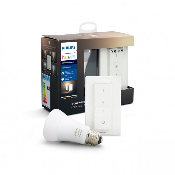 Philips Hue 8718699673208 Starter kit LED žiarovka + ovládač Dimmer Switch 1x8,5W | E27 | 2200-6500K - White Ambiance
