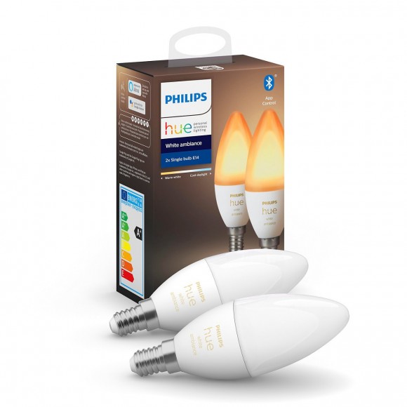 Philips Hue 8719514266902 2x LED žiarovka 1x5,2W | E14 | 470 lm | 2200 - 6500K - Bluetooth, White Ambiance
