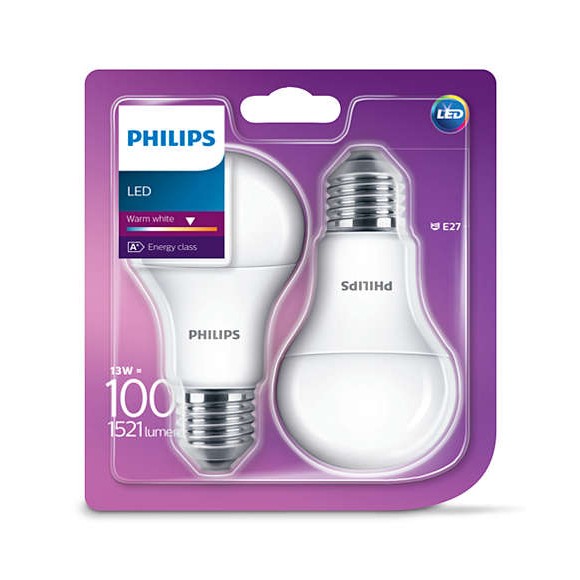 Philips LED 13W / 100W A60 E27 WW 230V FR ND 2-set