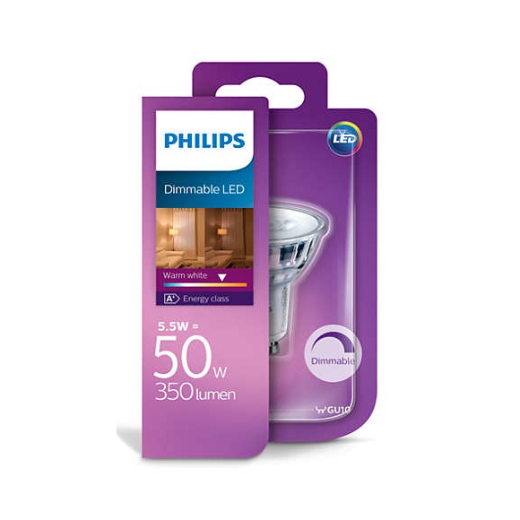 Philips 10138D/50/21 LED žiarovka 1x5,5W | GU10 | 2700K