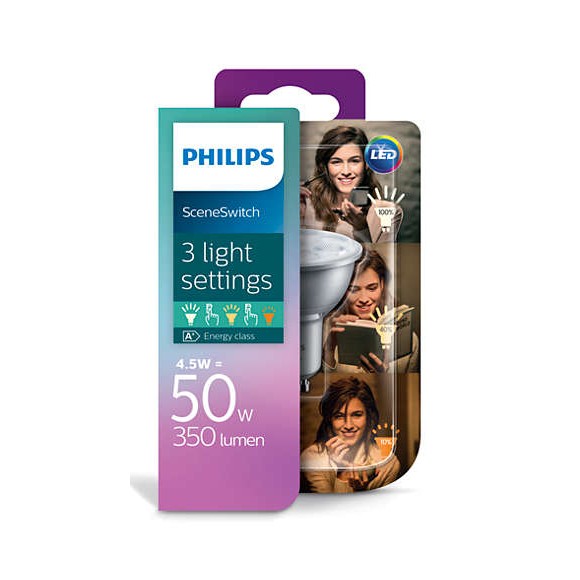 Philips LED Scene Switch 4,5-2,8-1,3W / 50W GU10 WW D bodové 3 farby