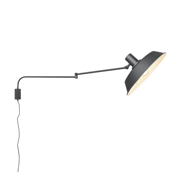 Trio 200300132 nástenná lampa Bolder 1x40W | E27 - káblový spínač, nastaviteľné rameno, čierna