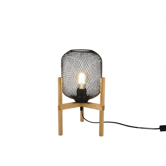 Trio R50561032 stolové svietidlo Calimero 1x40W | E27 - káblový spínač, matná čierna, drevo