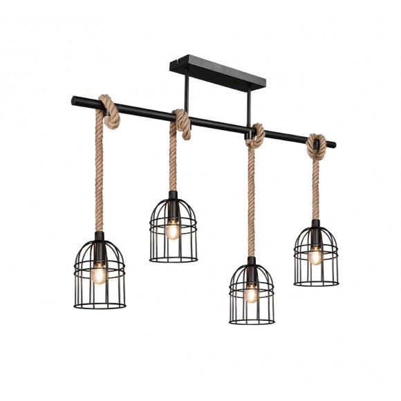 Trio R60444032 závesné stropné svietidlo Wodan 4x10W | E14 - matná čierna, prírodná