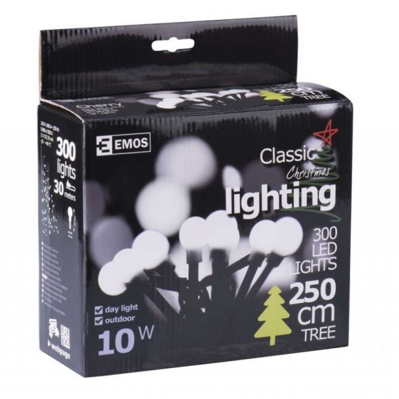 Emos ZY1602 LED vianočná reťaz Cherry 30m 6W | IP44 | 300 žiaroviek - studená biela, časovač