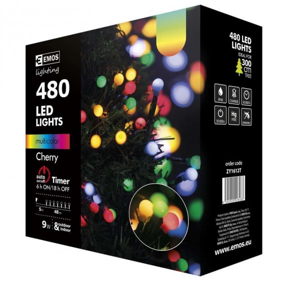 Emos ZY1612T LED vianočná reťaz Classic 48m 9W | IP44 | 480 žiaroviek - multicolor, časovač