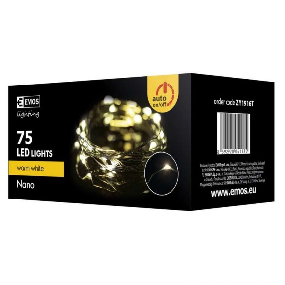 ZY1916T NANOLED dekoračná reťaz / drôt 7,5m IP44 zelená 75LED teplá biela + časovač