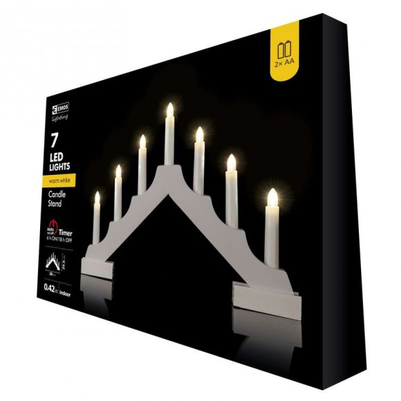 ZY1954 Vianočný svietnik biely 7 LED 2xAA teplá biela s časovačom