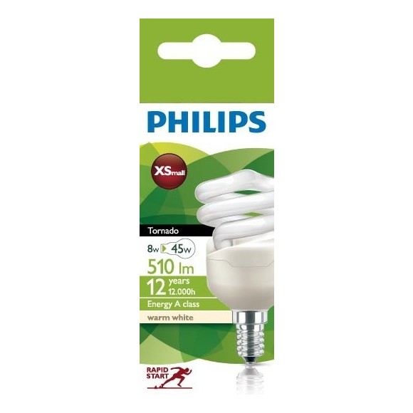 žiarovka Philips úsporná 8W E14 - Tornado spiral 8W E14 T2 230-240V WW 1PF / 6