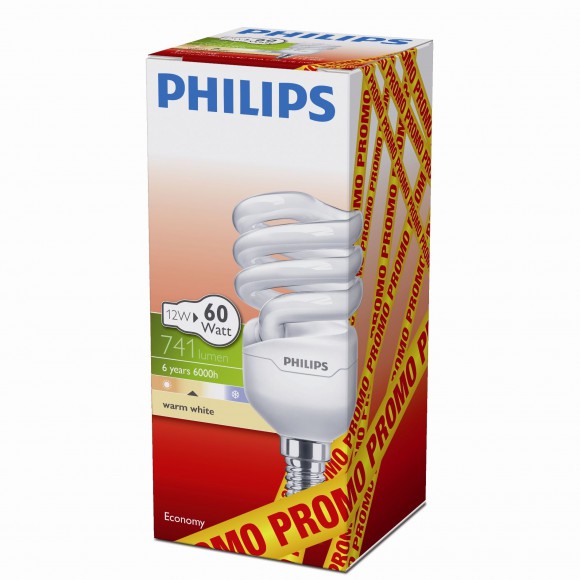 žiarovka úsporná Philips 12W E14 - MEGAPROMO EconomyTwister 12W WW E14