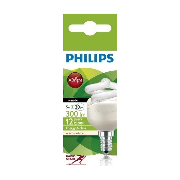 žiarovka úsporná Philips 5W E14 - Tornado spiral 5W E14 T2 WW 1PF / 6 SRP